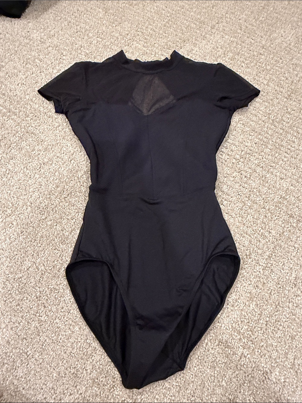 Mirella Black Short-Sleeve Dance Bodysuit with Mesh Insert